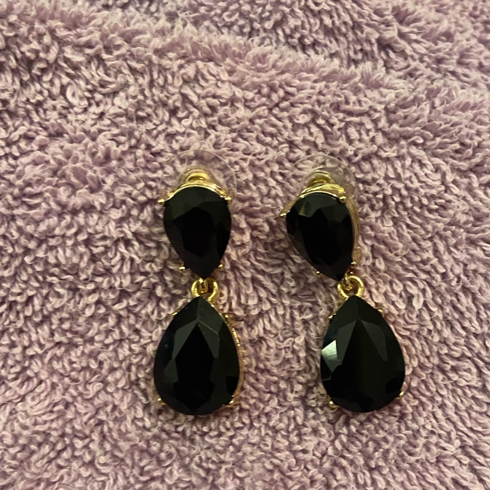 Women’s dangly pierced earrings approximately 1/2” long, black